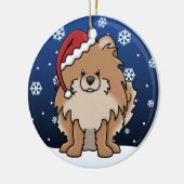 かわいいの漫画の赤のポメラニア犬 セラミックオーナメント (左)
