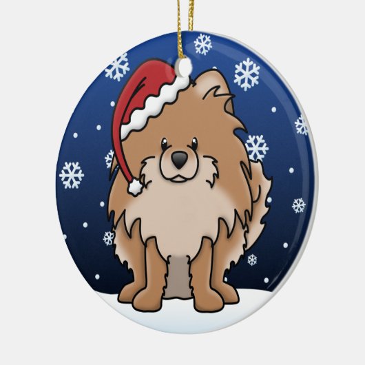 かわいいの漫画の赤のポメラニア犬 セラミックオーナメント (左)