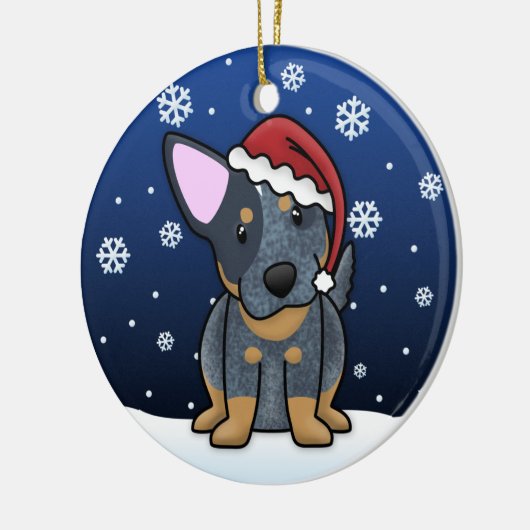 かわいいの漫画の青いHeelerのクリスマスのオーナメント セラミックオーナメント (左)