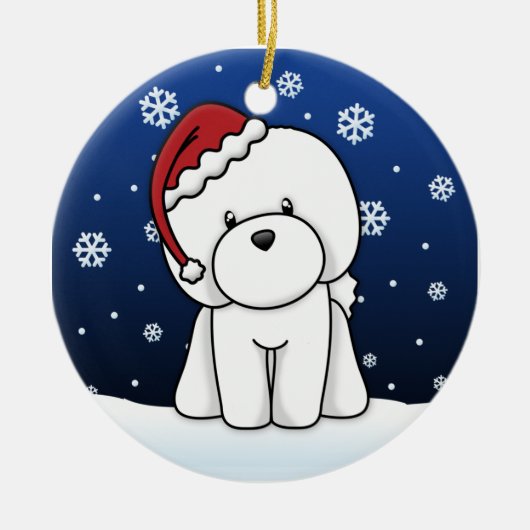 かわいいの漫画のBichon Friseのクリスマスのオーナメント セラミックオーナメント (正面)