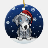 かわいいの漫画のCatahoulaのヒョウ犬のクリスマス セラミックオーナメント (正面)