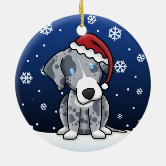かわいいの漫画のCatahoulaのヒョウ犬のクリスマス セラミックオーナメント (裏面)
