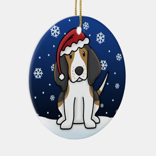 かわいいの漫画のTreeingの歩行者のCoonhoundのクリスマス セラミックオーナメント (右)