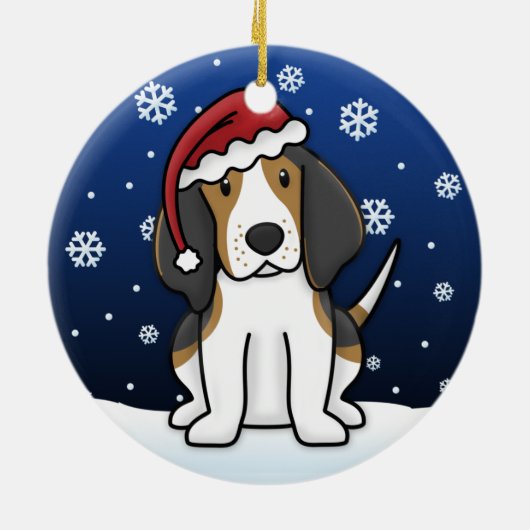かわいいの漫画のTreeingの歩行者のCoonhoundのクリスマス セラミックオーナメント (裏面)