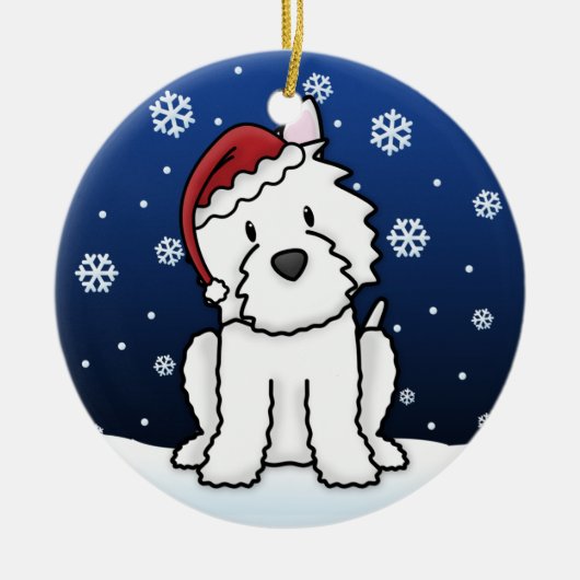 かわいいの漫画のWestieのクリスマスのオーナメント セラミックオーナメント (正面)