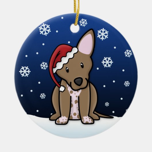 かわいいの漫画のXoloitzcuintliのクリスマスのオーナメント セラミックオーナメント (正面)
