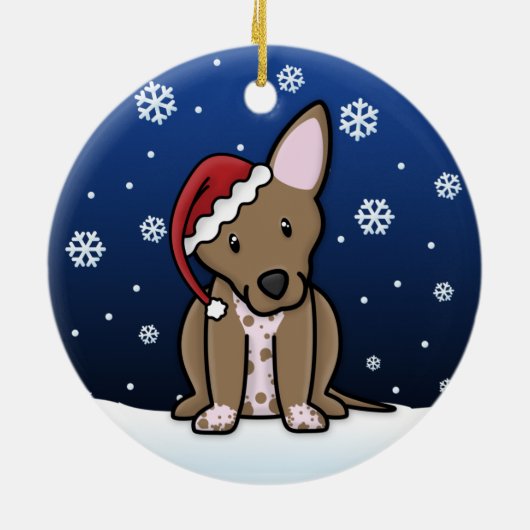 かわいいの漫画のXoloitzcuintliのクリスマスのオーナメント セラミックオーナメント (裏面)