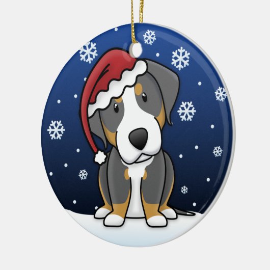 かわいいの漫画より素晴らしいスイス山犬のクリスマス セラミックオーナメント (左)