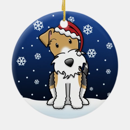 かわいいの漫画ワイヤーフォックステリア犬のクリスマスのオーナメント セラミックオーナメント (裏面)