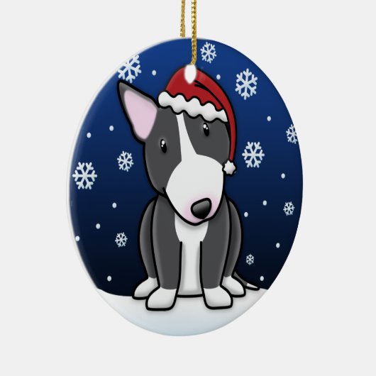 かわいいの漫画B&Wブルテリアのクリスマス セラミックオーナメント (右)