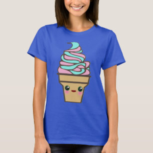 かわいいの激賞のアイスクリームコーンの虹の絞り染め Tシャツ