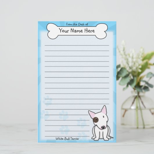 かわいいの白いブルテリアの文房具(点と) 便箋 (スタンド正面)