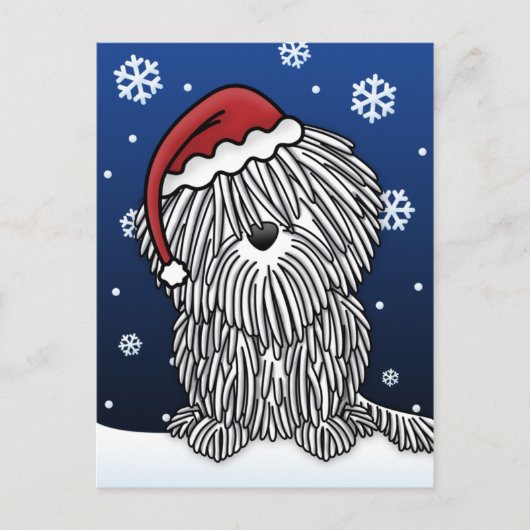 かわいいの白いPuliのクリスマスの郵便はがき シーズンポストカード (正面)