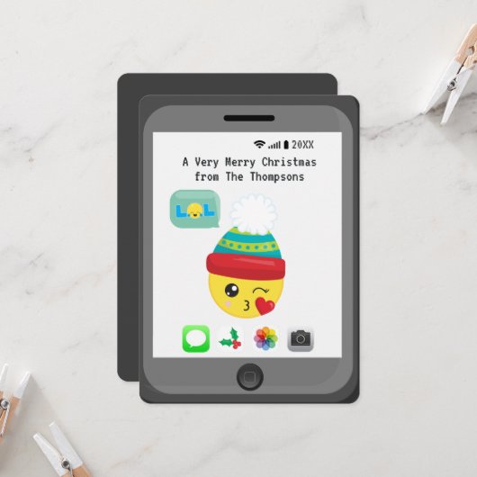 かわいいの絵文字をテーマにしたメリークリスマスグリーティング カード (正面/裏面インサイチュ)