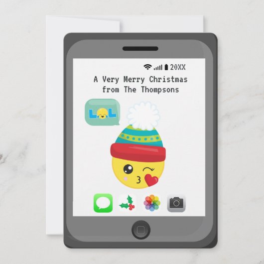 かわいいの絵文字をテーマにしたメリークリスマスグリーティング カード (正面)