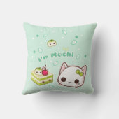 かわいいの緑茶のケーキが付いているかわいいmochiの子猫 クッション (裏面)