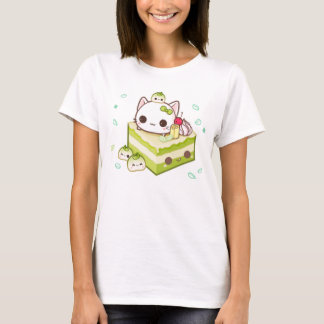 かわいいの緑茶のケーキが付いているかわいいmochiの子猫 tシャツ