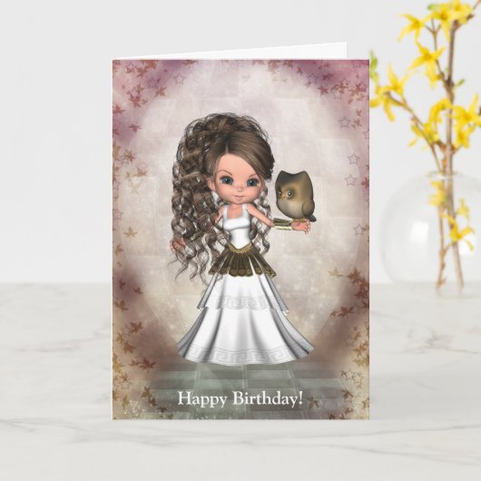 かわいいの美しいアテーナーのギリシャの女神カード カード (黄色い花)