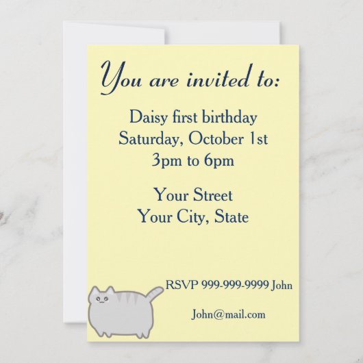 かわいいの脂肪猫 招待状 (裏面)