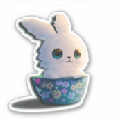 かわいいの花が付いた飾ボールのウサギ シール (正面)