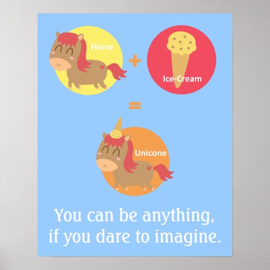 かわいいの茶色の馬はユニコーンになろうとしている ポスター (正面)