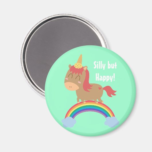 かわいいの茶色の馬はユニコーンになろうとしている マグネット (正面/裏面)