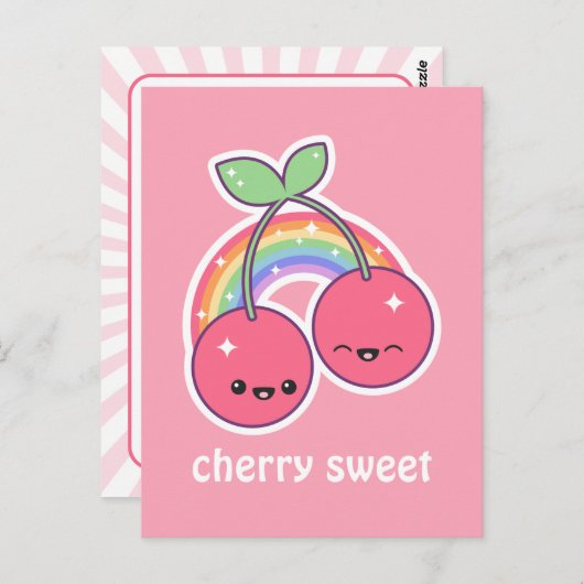 かわいいの虹のさくらんぼ ポストカード (正面/裏面)