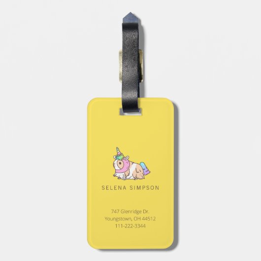 かわいいの虹のユニコーンギニーピグの柄 ラゲッジタグ (裏面縦)