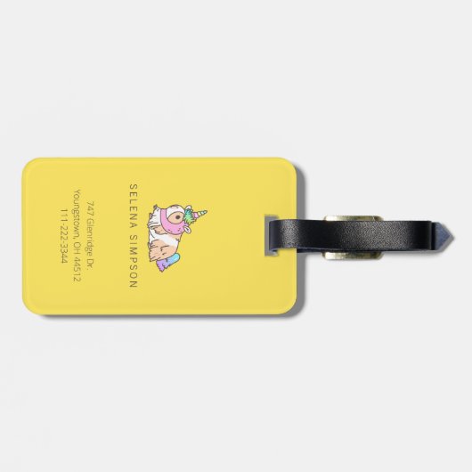 かわいいの虹のユニコーンギニーピグの柄 ラゲッジタグ (裏面横)