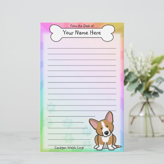 かわいいの赤いカーディガンのウェルシュコーギーの文房具 便箋 (スタンド正面)