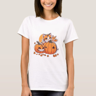 かわいいの遊猫と小さなカボチャ、ハロウィーン Tシャツ