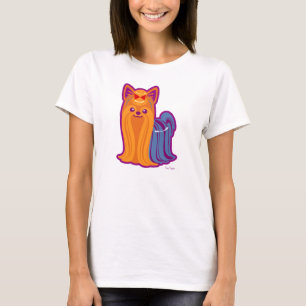かわいいの長い毛のヨークシャーテリアの漫画犬 Tシャツ