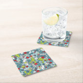 かわいいの青パターン スクエアペーパーコースター (インサイチュ)