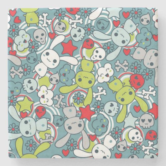 かわいいの青パターン ストーンコースター (正面)