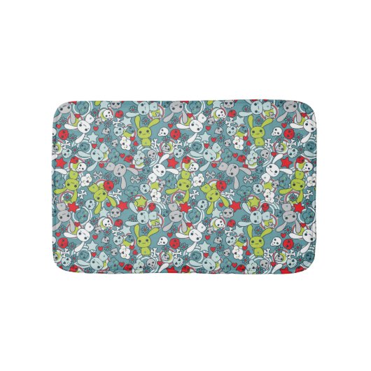 かわいいの青パターン バスマット (正面)