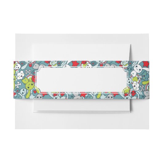 かわいいの青パターン 招待状ベリーバンド (正面例)