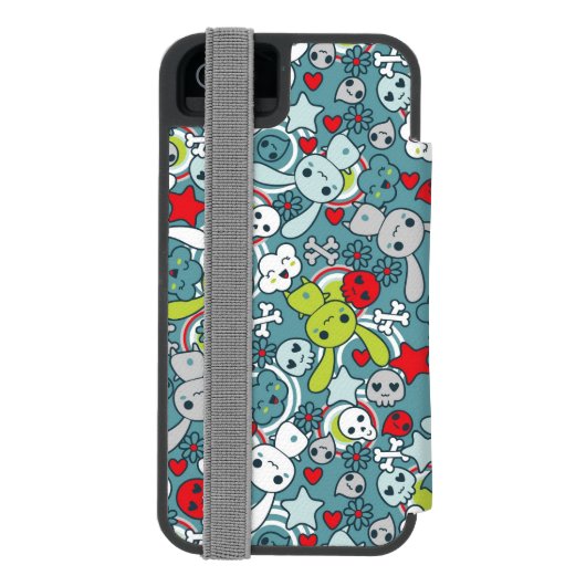 かわいいの青パターン INCIPIO iPhoneウォレットケース (フォリオ裏面)