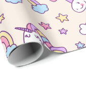かわいいの飛んでいる丸いユニコーン ラッピングペーパー (ロールコーナー)