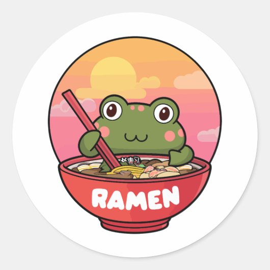 かわいいの食べカエルのラーメン ラウンドシール (正面)