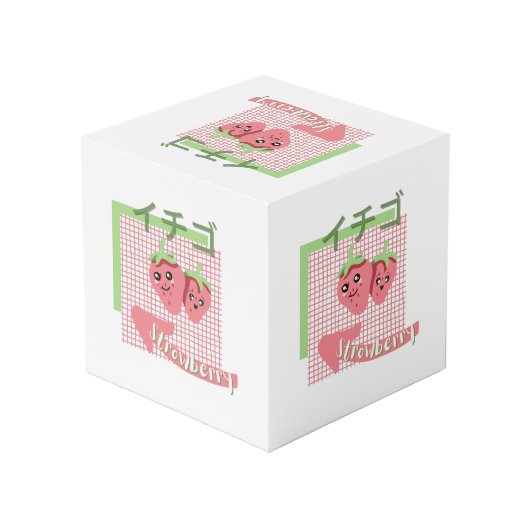 かわいいの食べ物 – かわいいストロベリー、ピンク、緑 フォトキューブ (裏面アングル)