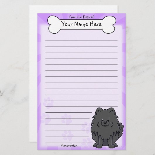 かわいいの黒いポメラニア犬の文房具 便箋 (正面/裏面)