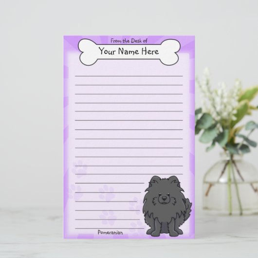 かわいいの黒いポメラニア犬の文房具 便箋 (スタンド正面)