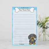 かわいいの黒及びタンのダックスフントの文房具 便箋 (スタンド正面)