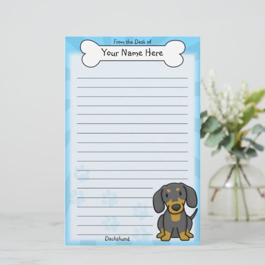 かわいいの黒及びタンのダックスフントの文房具 便箋 (スタンド正面)