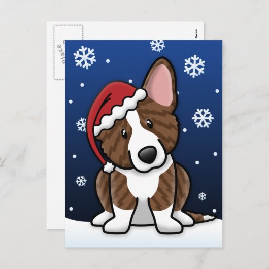 かわいいのBrindleカーディガンのウェルシュコーギーのクリスマス シーズンポストカード (正面/裏面)