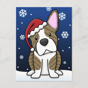 かわいいのBrindleボストンテリアのクリスマスの郵便はがき シーズンポストカード