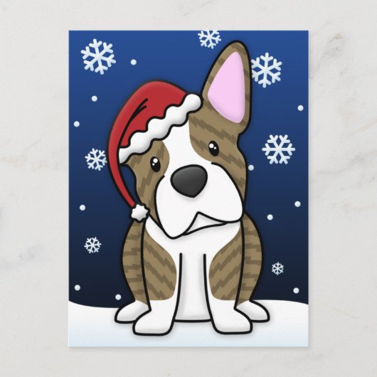 かわいいのBrindleボストンテリアのクリスマスの郵便はがき シーズンポストカード (正面)