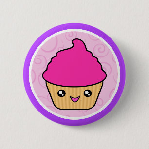 かわいいのCuppyのケーキのピンクのカップケーキ 缶バッジ