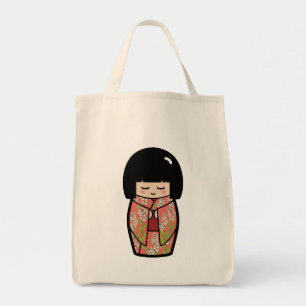 かわいいのKokeshiの(ピンクの)日本のな人形のトートバック トートバッグ