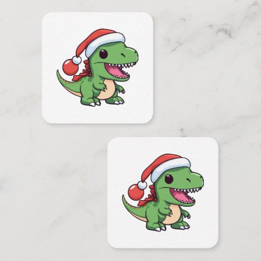 かわいいのTレックス恐竜のクリスマス帽子 スクエア名刺 (正面/裏面)